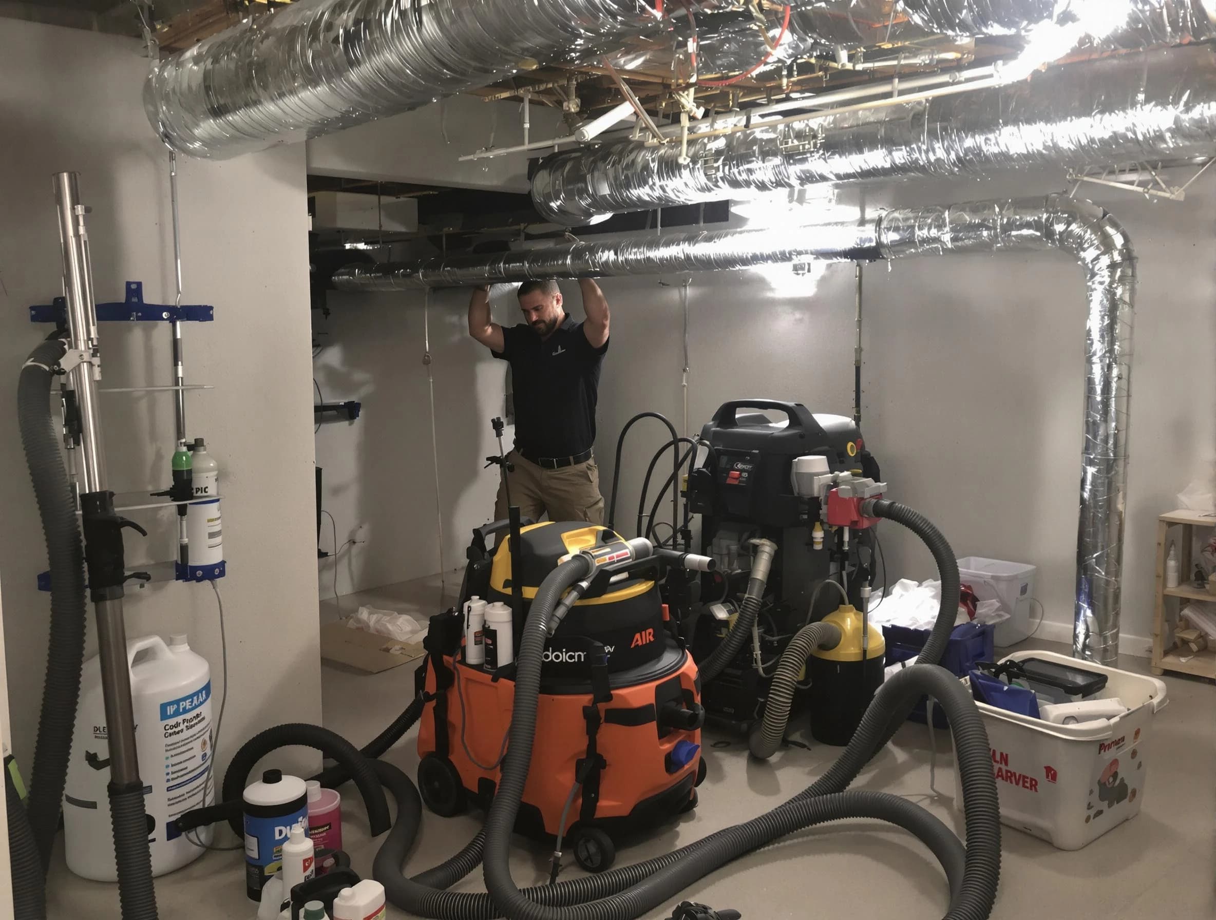 Weymouth Air Duct Cleaning specialist performing professional mold removal from air ducts using safety equipment in Weymouth
