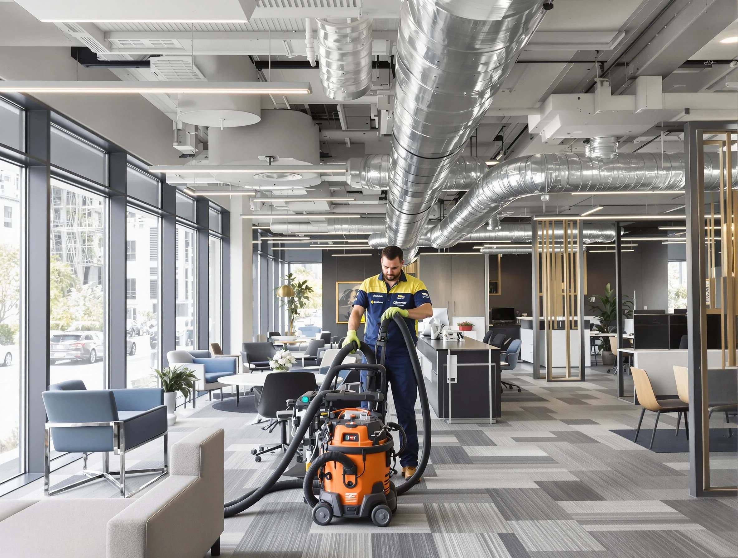 Weymouth Air Duct Cleaning team performing thorough commercial duct cleaning at a Weymouth business center