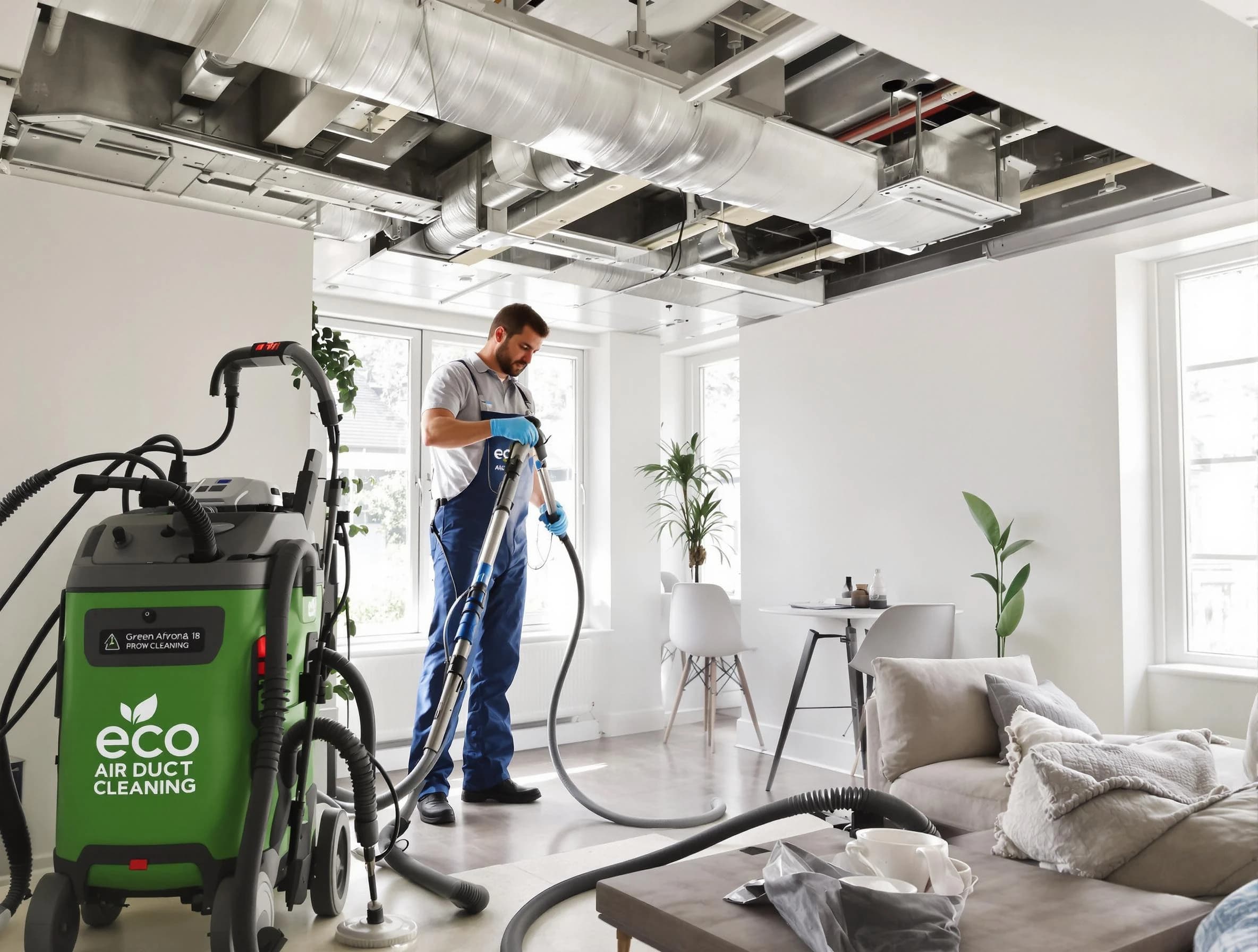 Weymouth Air Duct Cleaning technician performing eco-friendly duct cleaning using sustainable methods in Weymouth