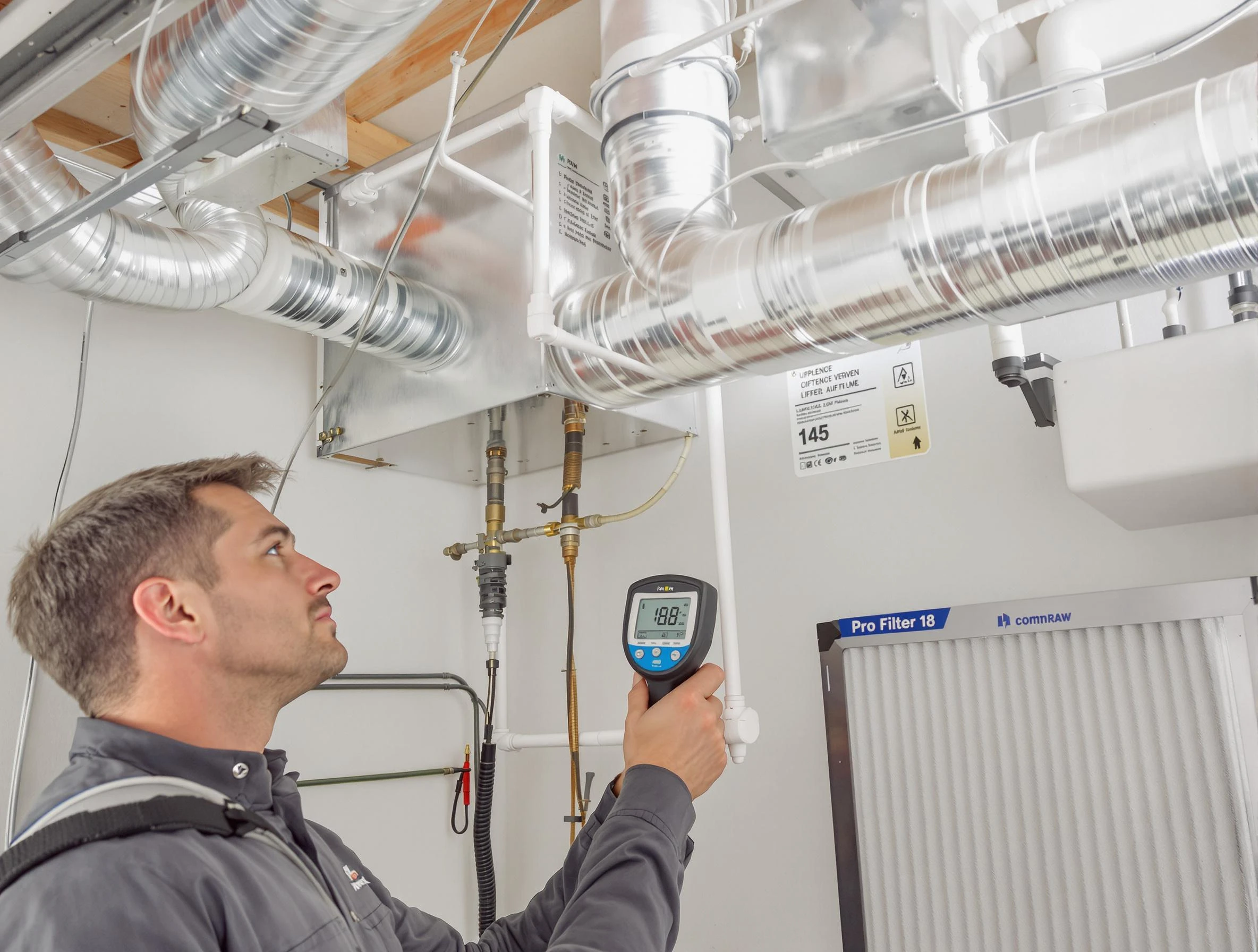 Weymouth Air Duct Cleaning expert conducting detailed filter system inspection using diagnostic tools in Weymouth